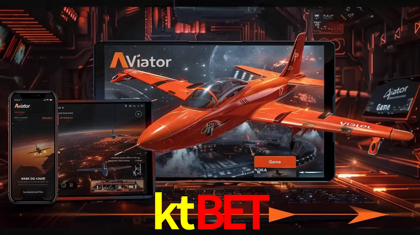 Apresentação tecnológica do jogo Aviator com um avião saindo da tela de um tablet, demonstrando a experiência imersiva em múltiplos dispositivos no ktbet.