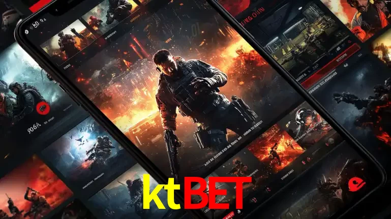 Tela de um celular exibindo uma galeria de jogos de tiro com temática militar, mostrando a variedade de e-sports disponíveis para apostas na plataforma de entretenimento ktbet.