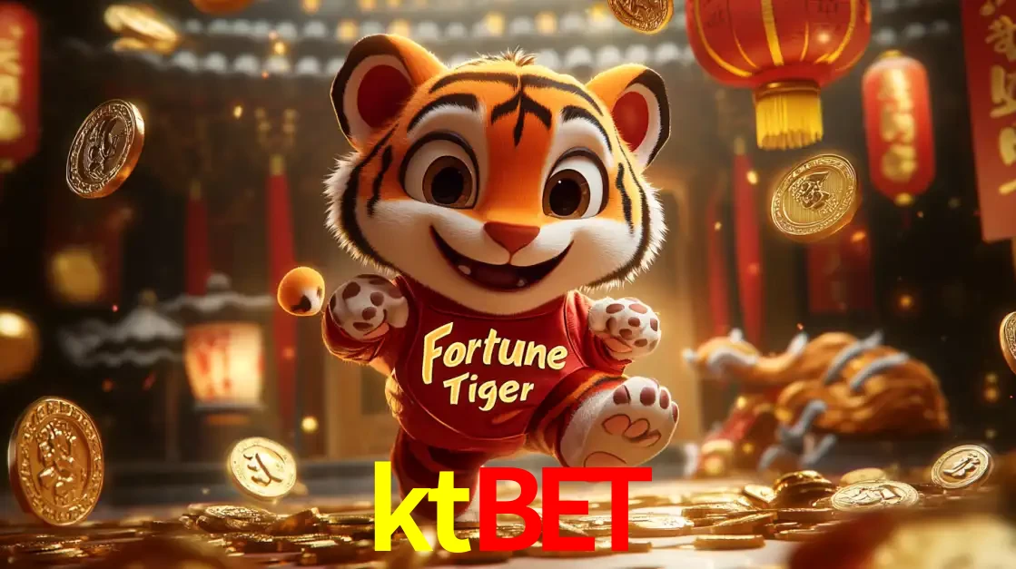 O alegre personagem do Fortune Tiger correndo sobre um caminho de moedas de ouro, simbolizando os grandes prêmios e a diversão do popular jogo de slot do ktbet.