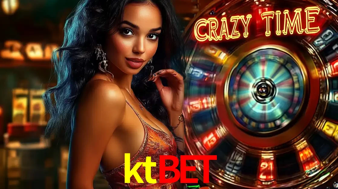 Mulher elegante ao lado da vibrante roda da fortuna do jogo de cassino ao vivo Crazy Time, um dos game shows mais populares e cheios de prêmios do ktbet.