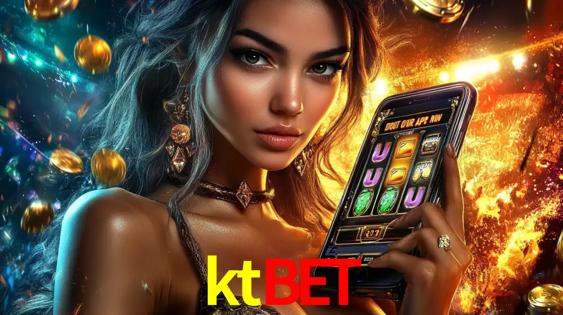 Mulher elegante mostrando um jogo de caça-níqueis em seu smartphone, destacando a experiência de cassino móvel oferecida pelo aplicativo ktbet.